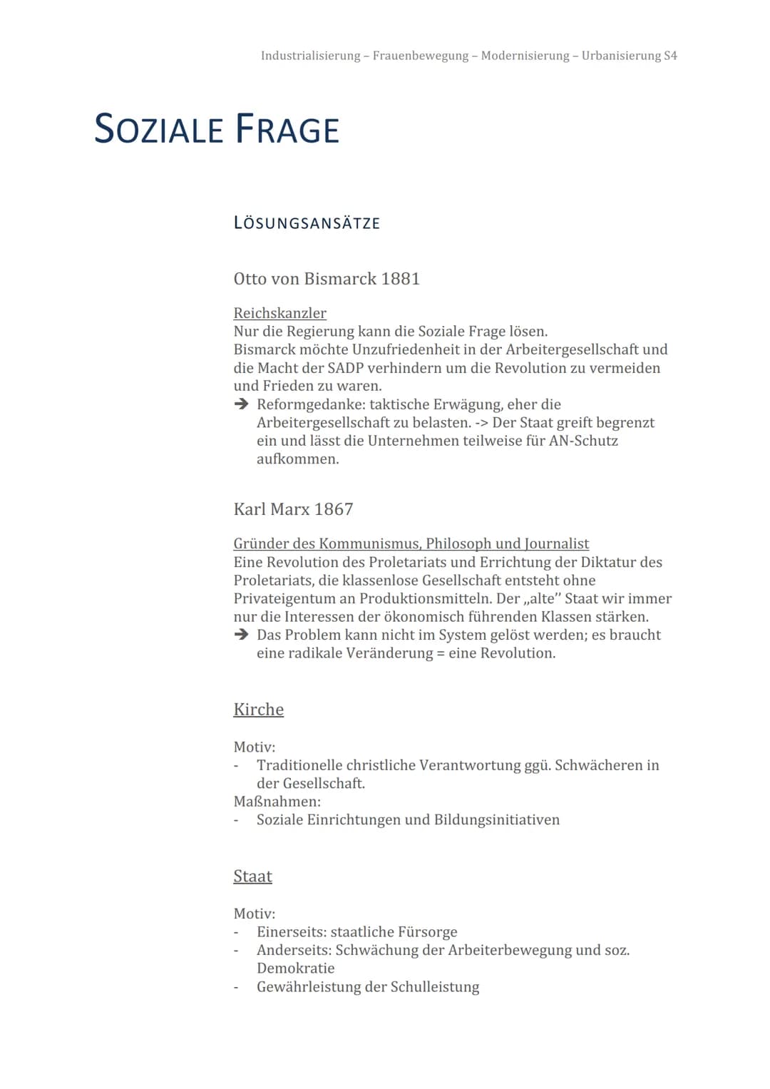 Industrialisierung - Frauenbewegung - Modernisierung - Urbanisierung S4
SOZIALE FRAGE
LÖSUNGSANSÄTZE
Otto von Bismarck 1881
Reichskanzler
Nu