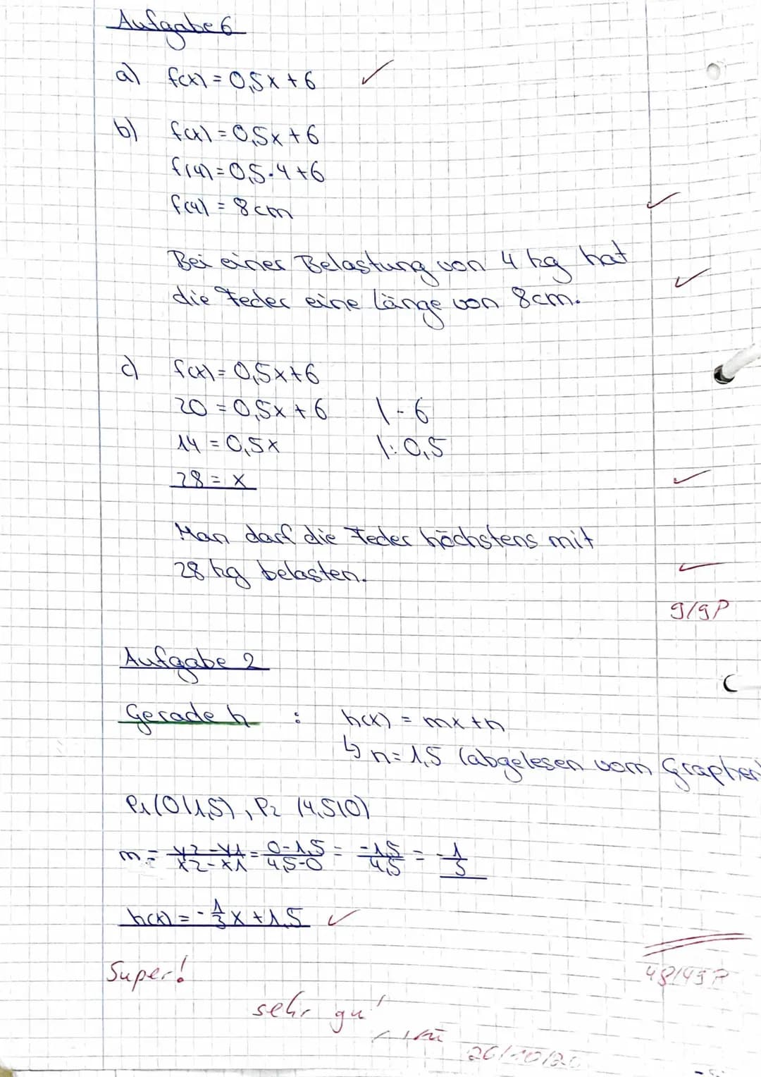 1. Mathe-Klausur
Thema: Lineare Funktionen
Beachte die Aufgabenstellung: ,,Rechnerisch“ oder „berechne" erfordert auch die Angabe einer
Bere