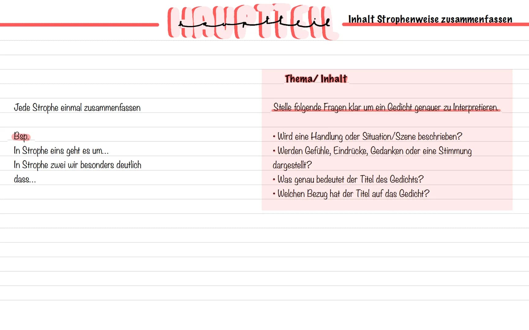  Gedichte Merkmale
- Das lyrische Ich
- Verse und Strophen
- Reim und Reimschema
- Metrum
- Stilmittel
-> S.346 f.
gedichtsformen
- Die Ball