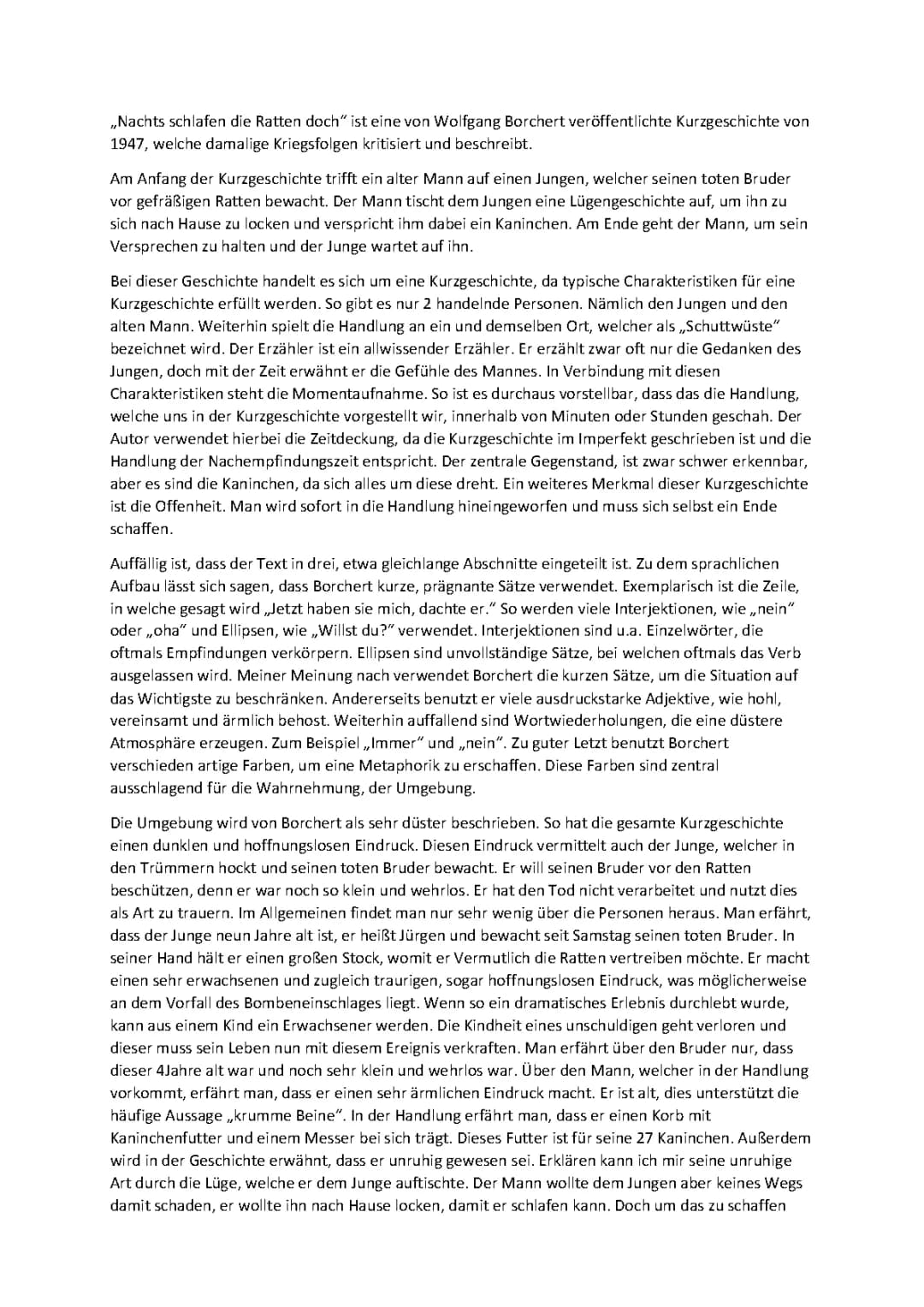 Nachts schlafen die Ratten doch: PDF, Interpretation, Text, Zusammenfassung, Arbeitsblatt und mehr
