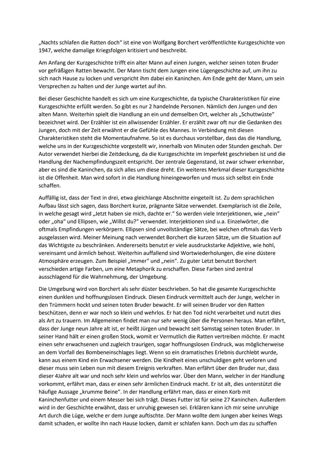 ,,Nachts schlafen die Ratten doch" ist eine von Wolfgang Borchert veröffentlichte Kurzgeschichte von
1947, welche damalige Kriegsfolgen krit