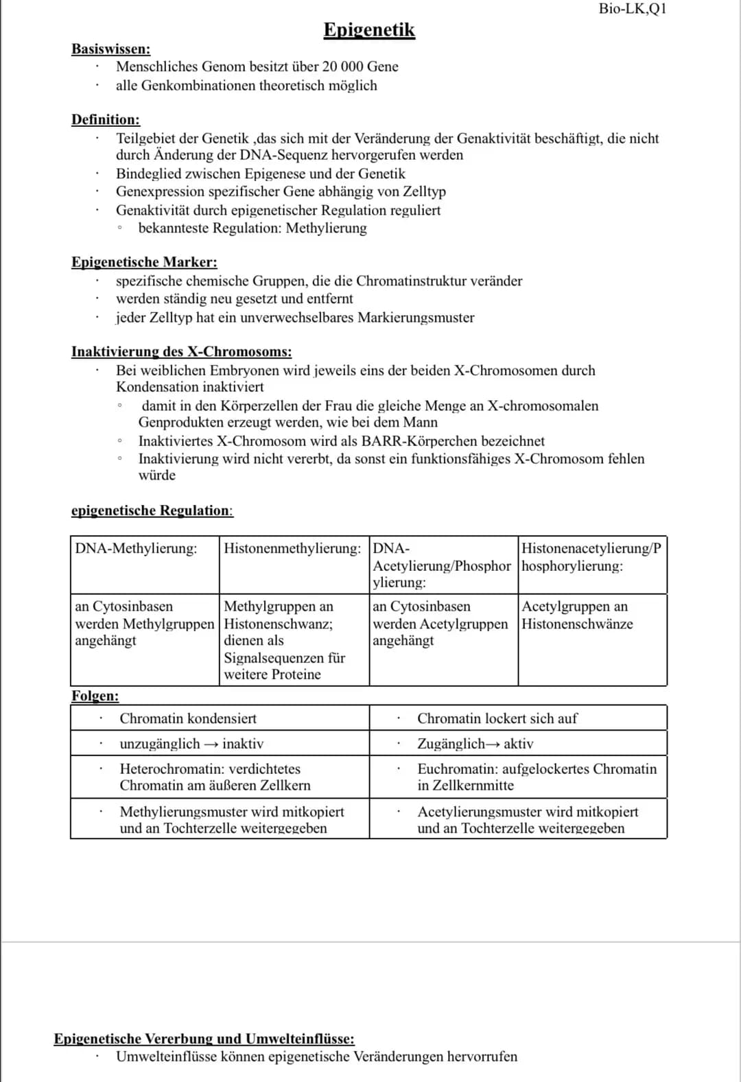 Basiswissen:
Menschliches Genom besitzt über 20 000 Gene
alle Genkombinationen theoretisch möglich
Definition:
Epigenetische Marker:
Teilgeb