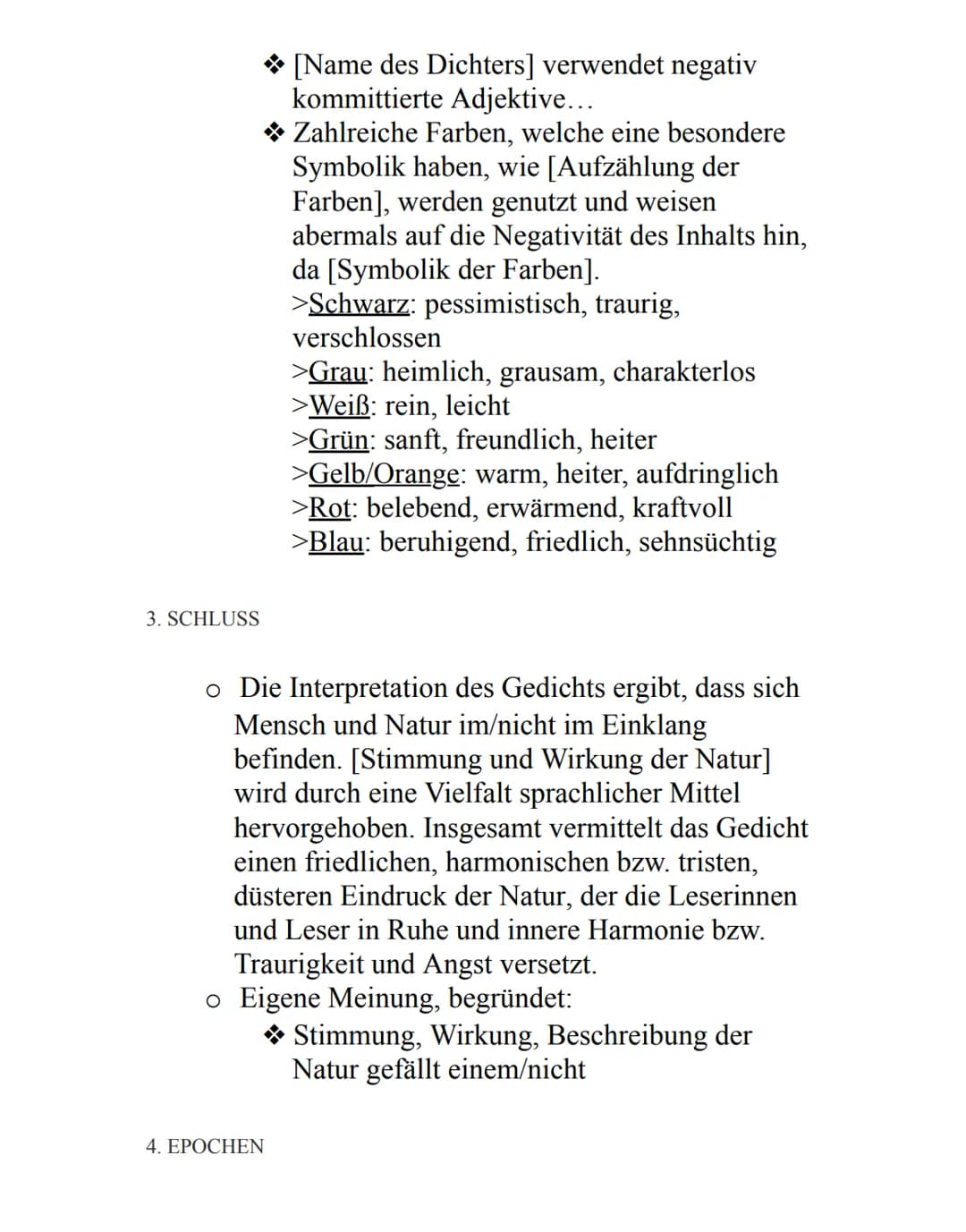 Deutsch Lernzettel
Gedichtsanalyse
1. EINLEITUNG
➤ In dem Gedicht ,,[Name des Gedichts]", das im
Jahre [Entstehungsjahr] entstand,
thematisi