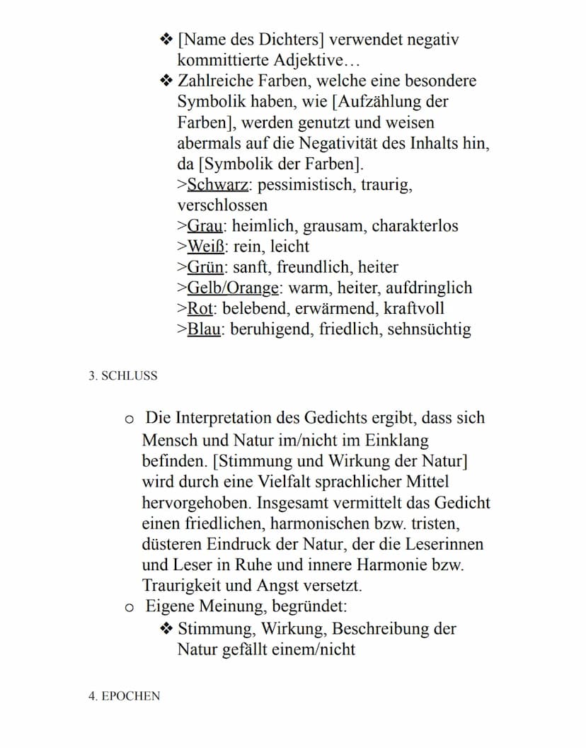 Deutsch Lernzettel
Gedichtsanalyse
1. EINLEITUNG
➤ In dem Gedicht ,,[Name des Gedichts]", das im
Jahre [Entstehungsjahr] entstand,
thematisi