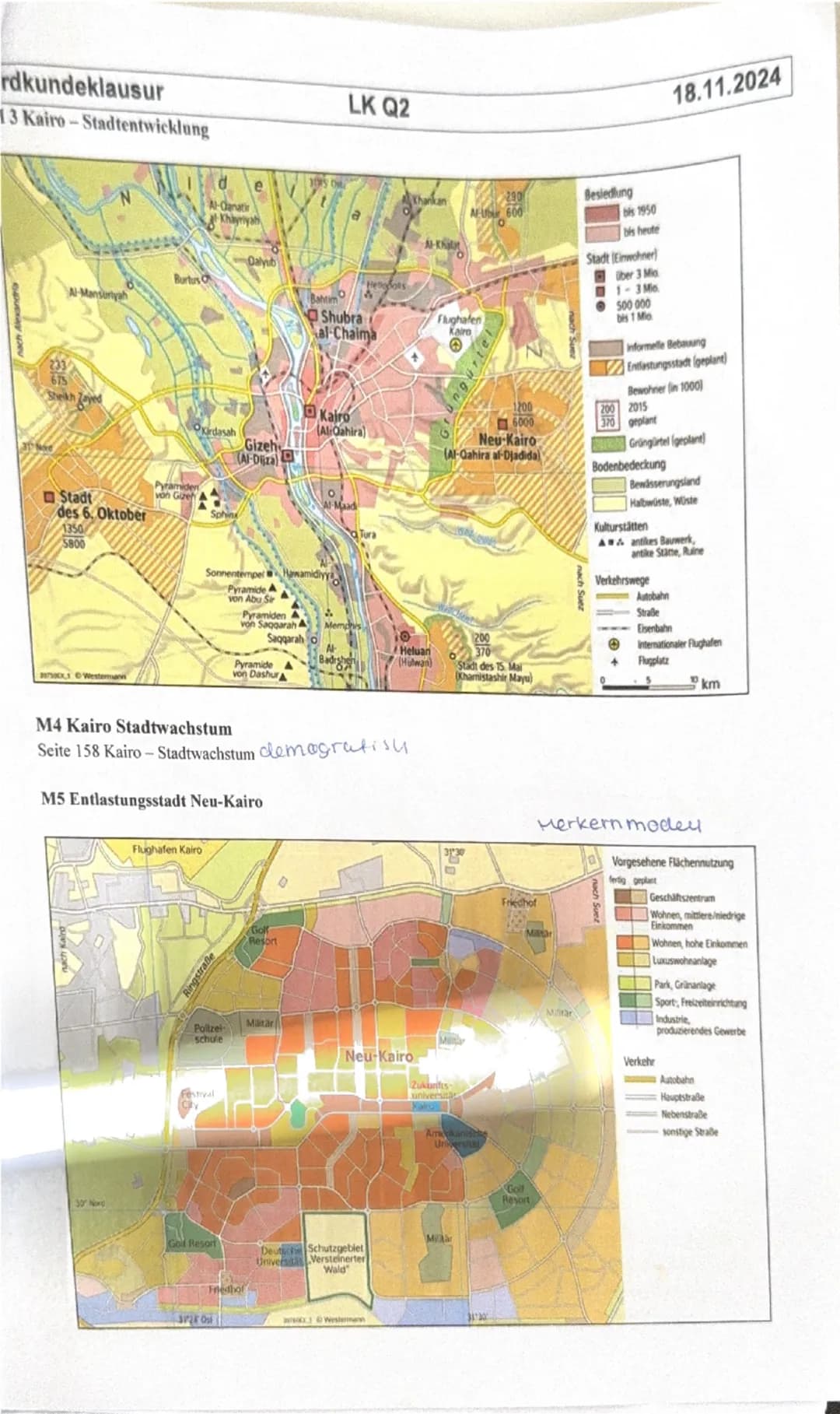 Erdkundeklausur
Name:....
Aufgabenstellung:
Aufgabe 1:
LK Q2
18.11.2024
Thema: Stadtentwicklung Kairo
Im Raufgeteilt
Lokalisiere den Untersu