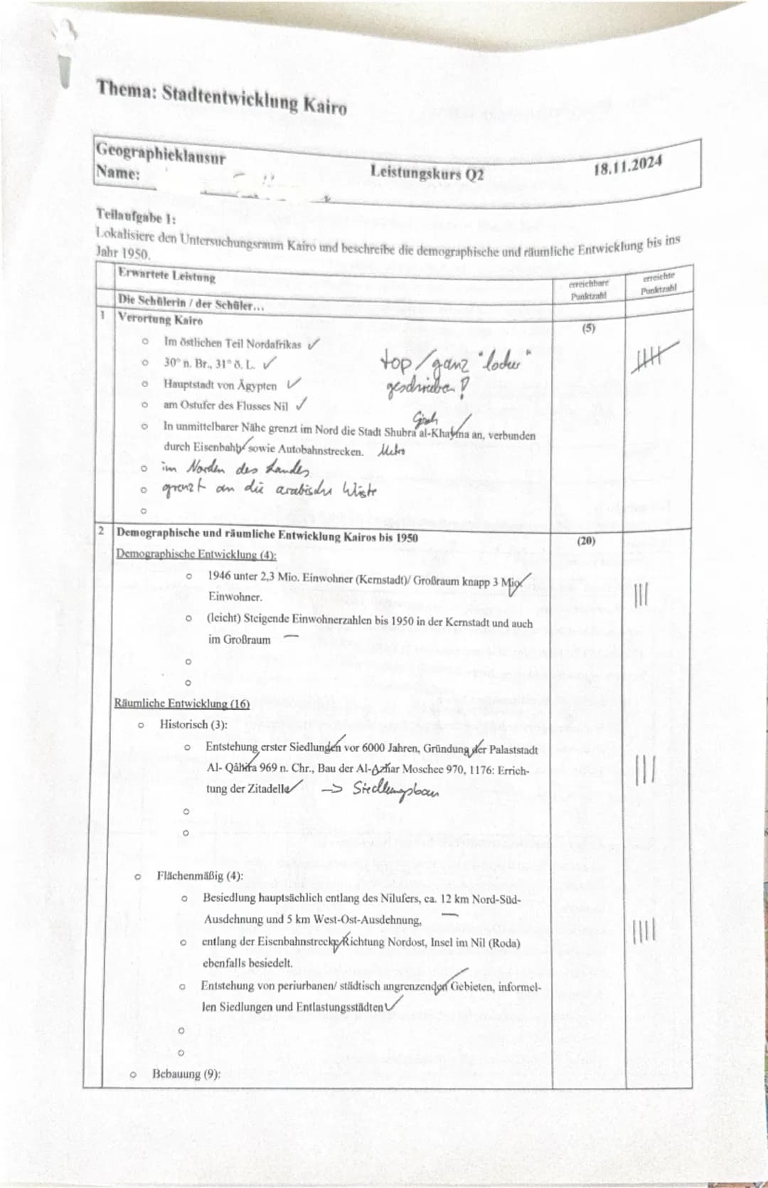 Erdkundeklausur
Name:....
Aufgabenstellung:
Aufgabe 1:
LK Q2
18.11.2024
Thema: Stadtentwicklung Kairo
Im Raufgeteilt
Lokalisiere den Untersu