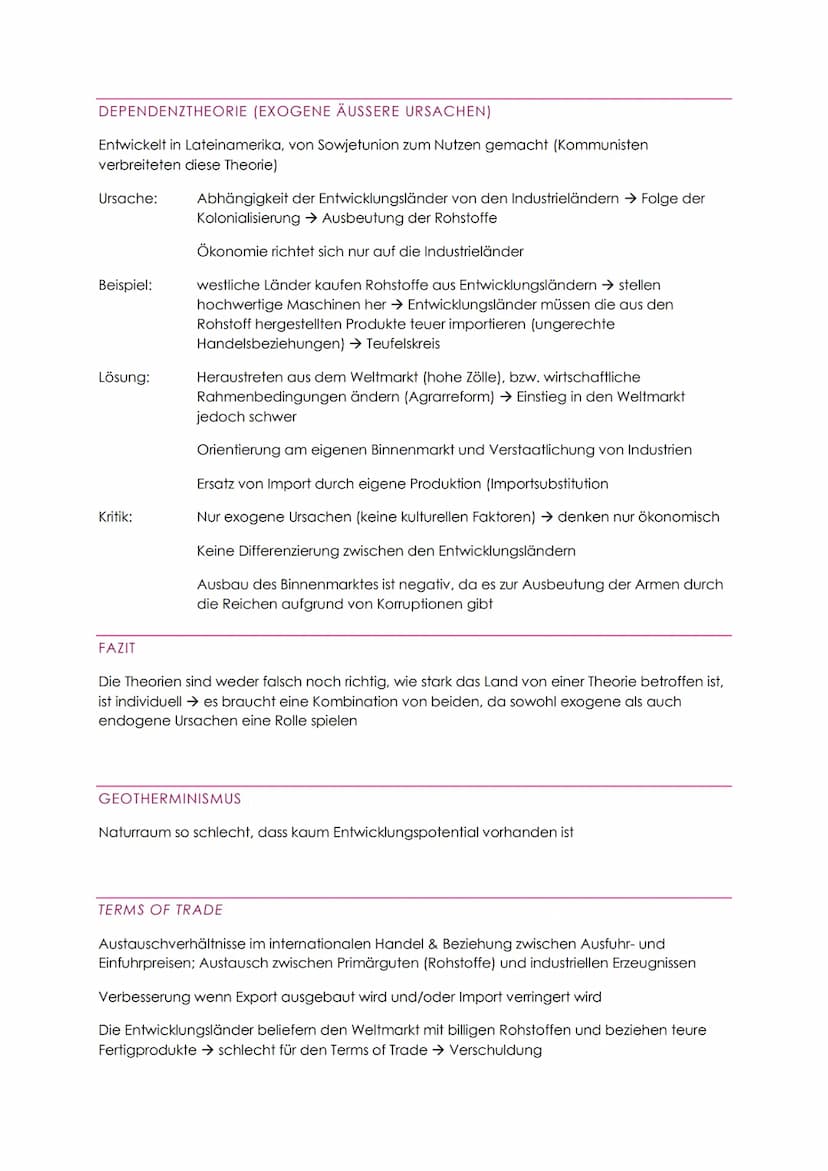 ENTWICKLUNGSTHEORIEN
MODERNISIERUNGSTHEORIE (ENDOGENE INNERE KULTURELLE URSACHEN)
Ursache:
Traditionelle Wirtschafts- und Gesellschaftsstruk