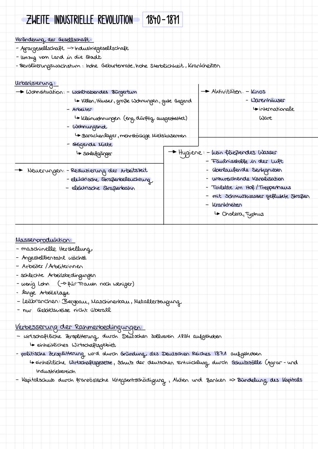 Themen: Frühindustrialisierung (1760-1840)
Geschichtsklausur Nr. 3
- beginnende (zweite) Industrielle Revolution (1840-1871)
- Verbesserung 