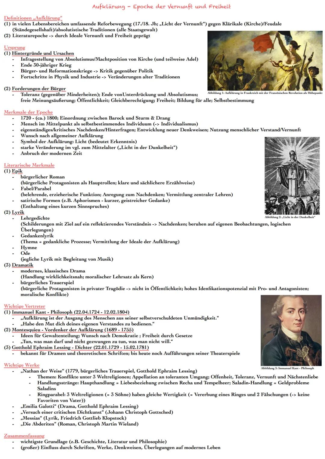 Definitionen Aufklärung"
(1) in vielen Lebensbereichen umfassende Reforbewegung (17./18. Jh; „Licht der Vernunft") gegen Klärikale (Kirche)/