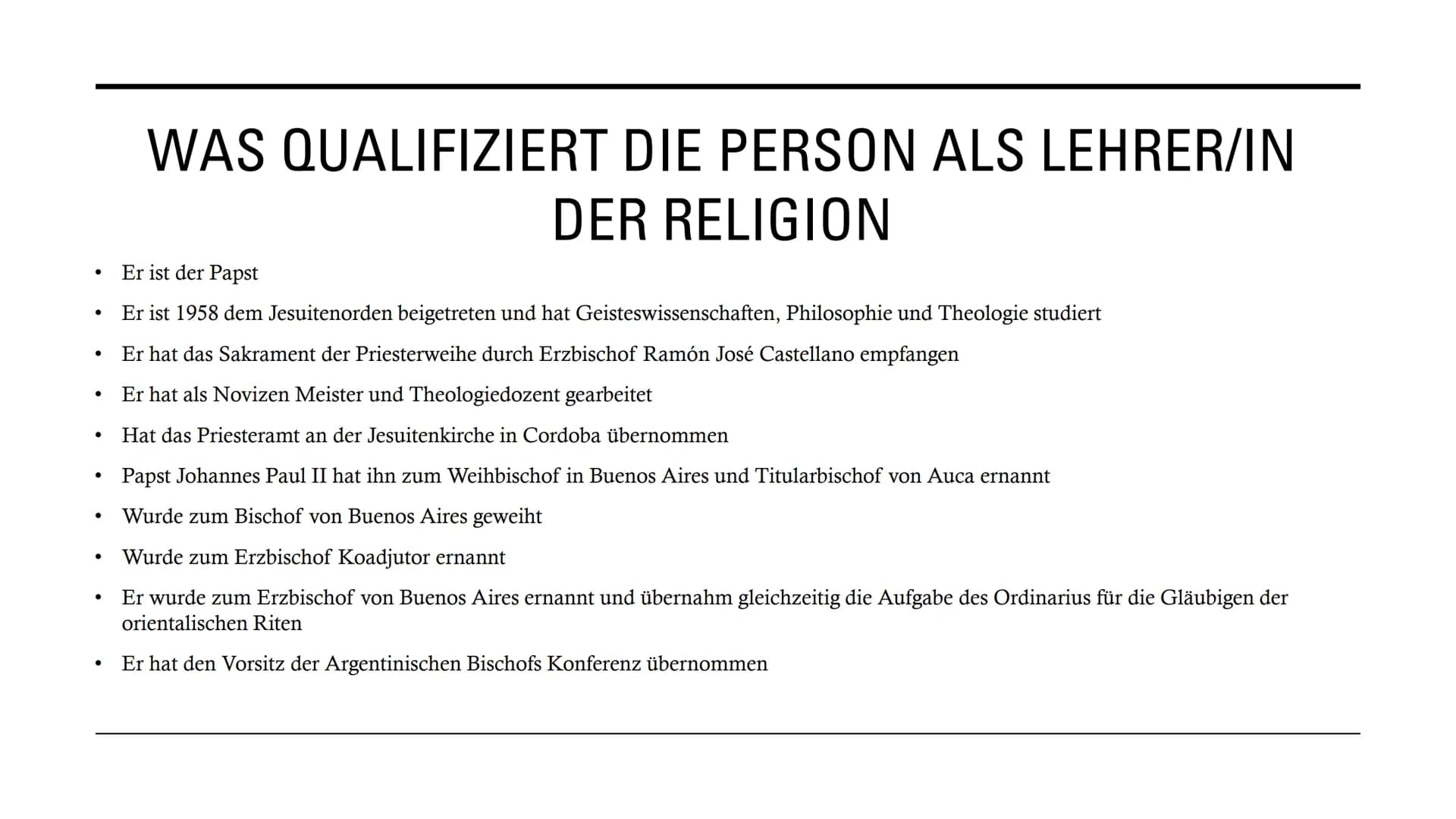 PAPST
FRANZISKUS
Ein Lehrer der
.. Religionen? GLIEDERUNG
• Was macht einen Lehrer der Religionen aus?
Papst Franziskus Steckbrief
●
• Die B
