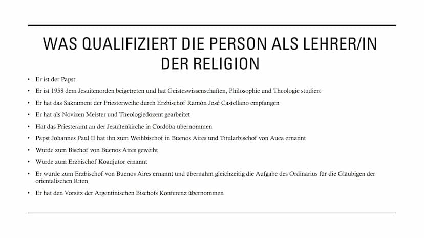 PAPST
FRANZISKUS
Ein Lehrer der
.. Religionen? GLIEDERUNG
• Was macht einen Lehrer der Religionen aus?
Papst Franziskus Steckbrief
●
• Die B