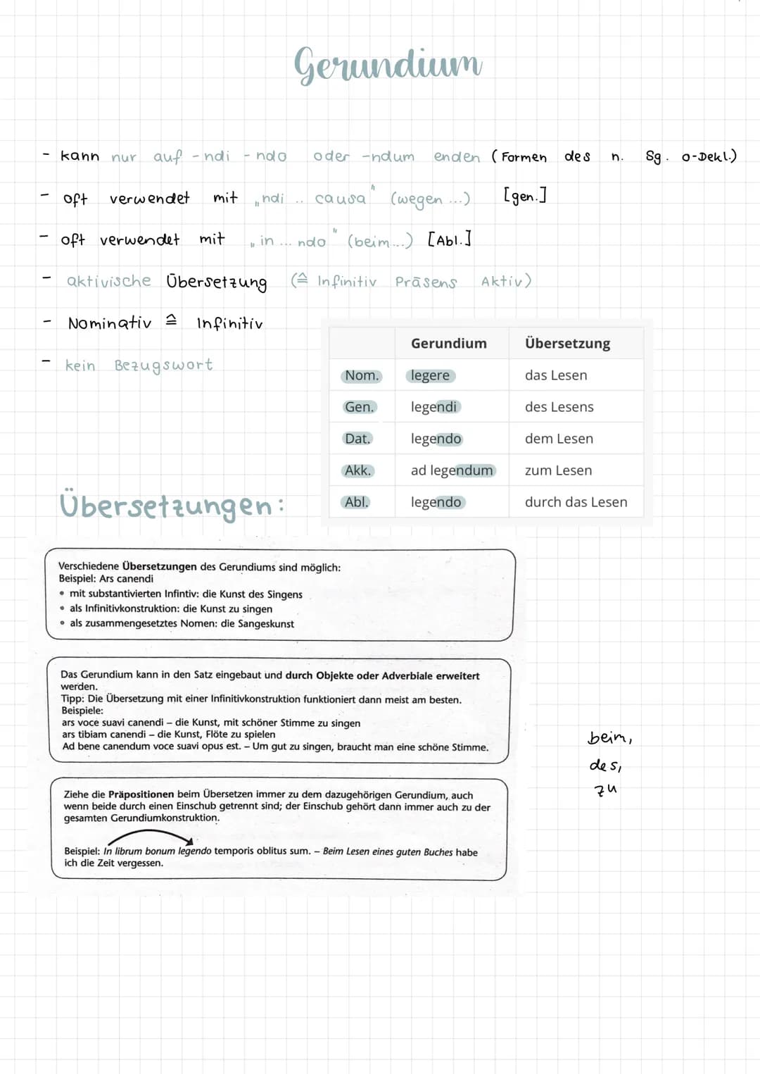 kann nur auf - ndi
oft verwendet
oft verwendet.
mit
Nominativ
mit
- ndo
11
kein Bezugswort
11
ndi
aktivische Übersetzung
in
Infinitiv
Gerund