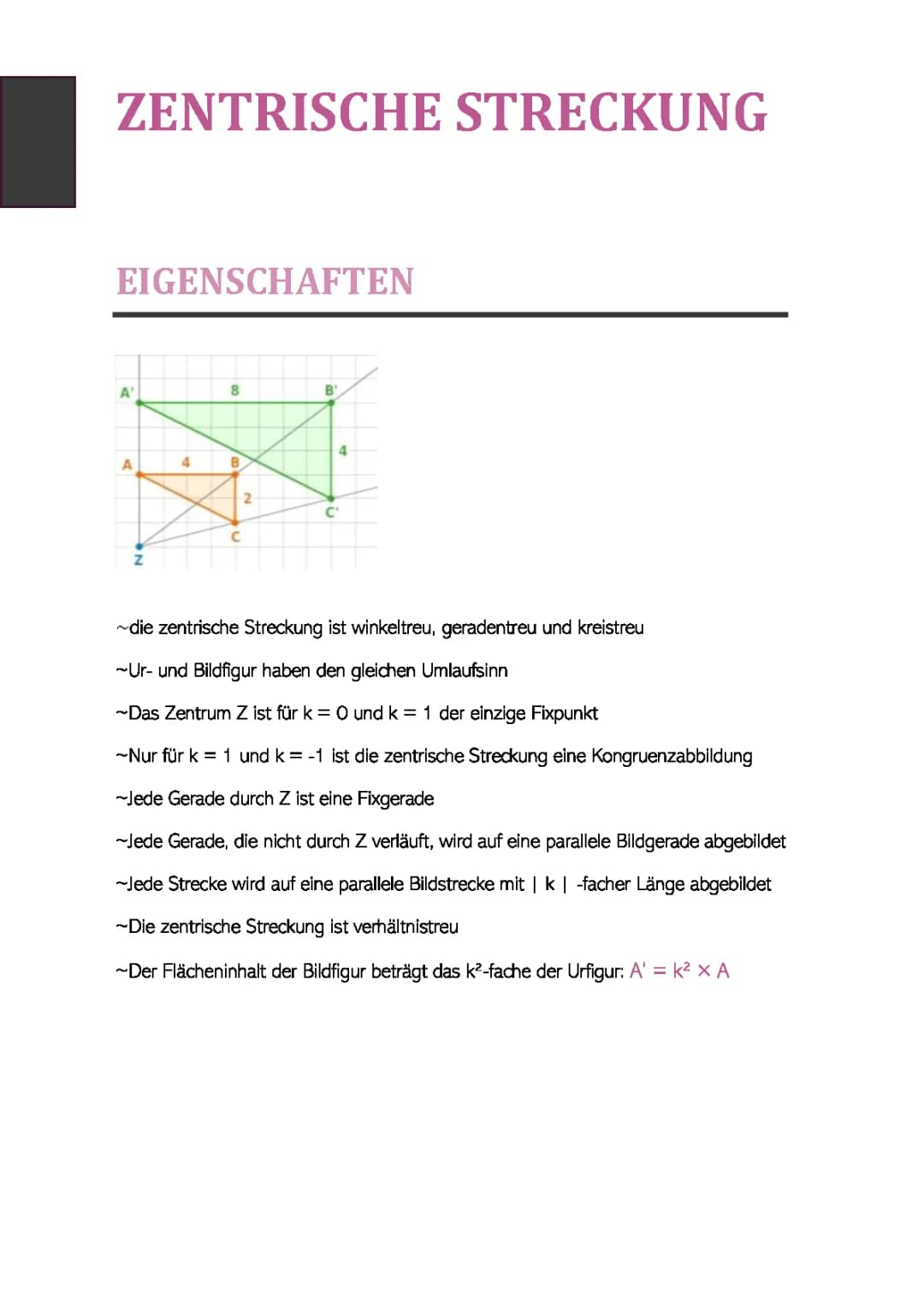 Eigenschaften|zentrischen Streckung