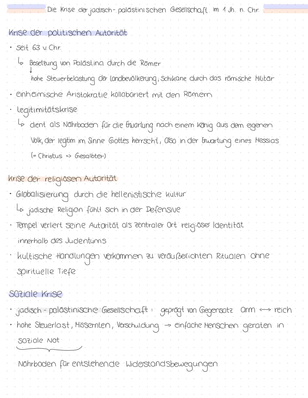 Die Krise cler judisch-palästinischen Gesellschaft im 1 Jh. n. Chr.
Krise der politischen Autoritat
Seit 63 v. Chr.
↳ Besetzung von Palastin