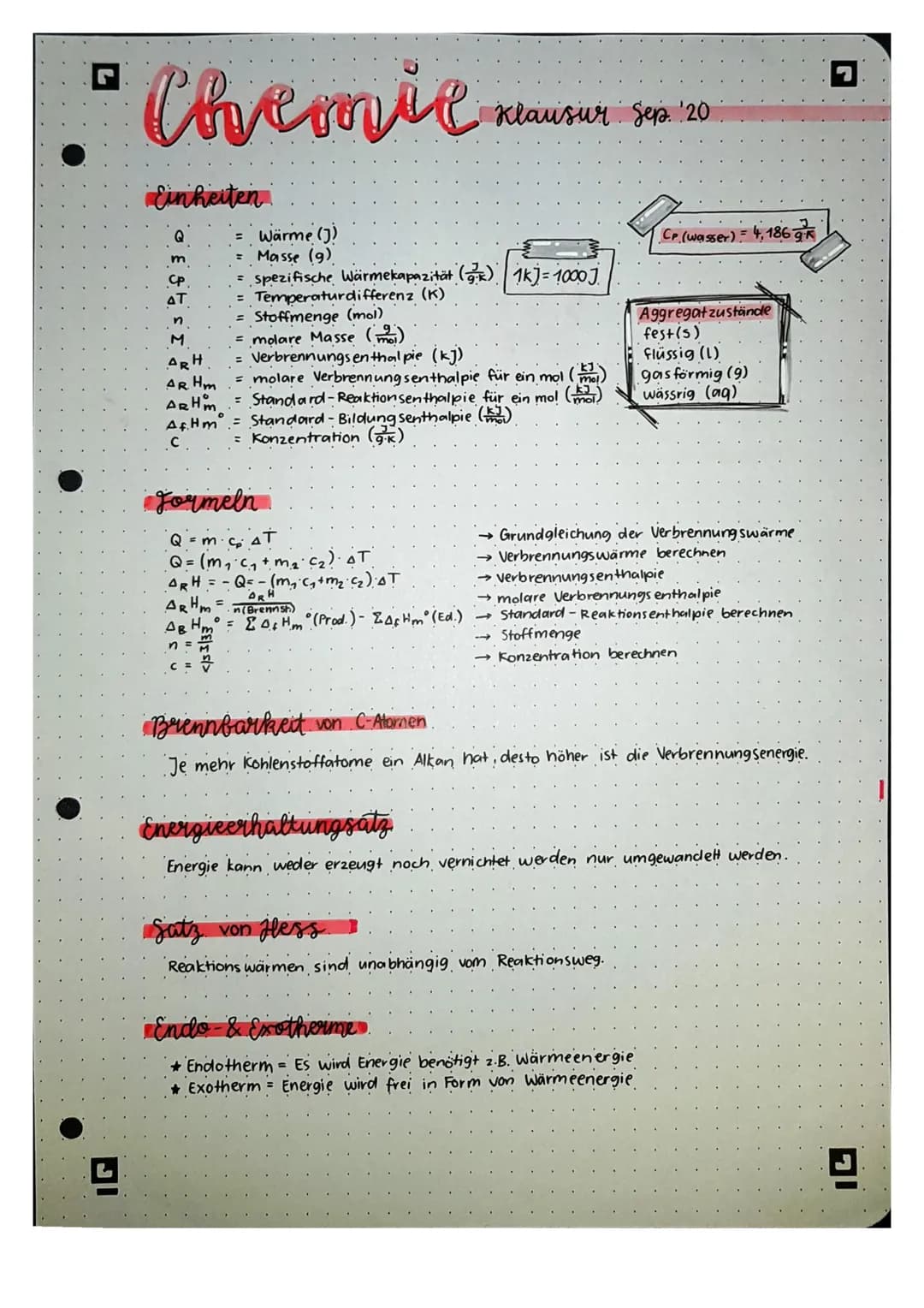Chemie
Einheiten
CP
AT
n
M
ARH
AR Hm
ARHM
AfHm
= Wärme (1)
Masse (g)
spezifische Wärmekapazität (g) 1k) = 1000 J
Temperaturdifferenz (K)
Sto
