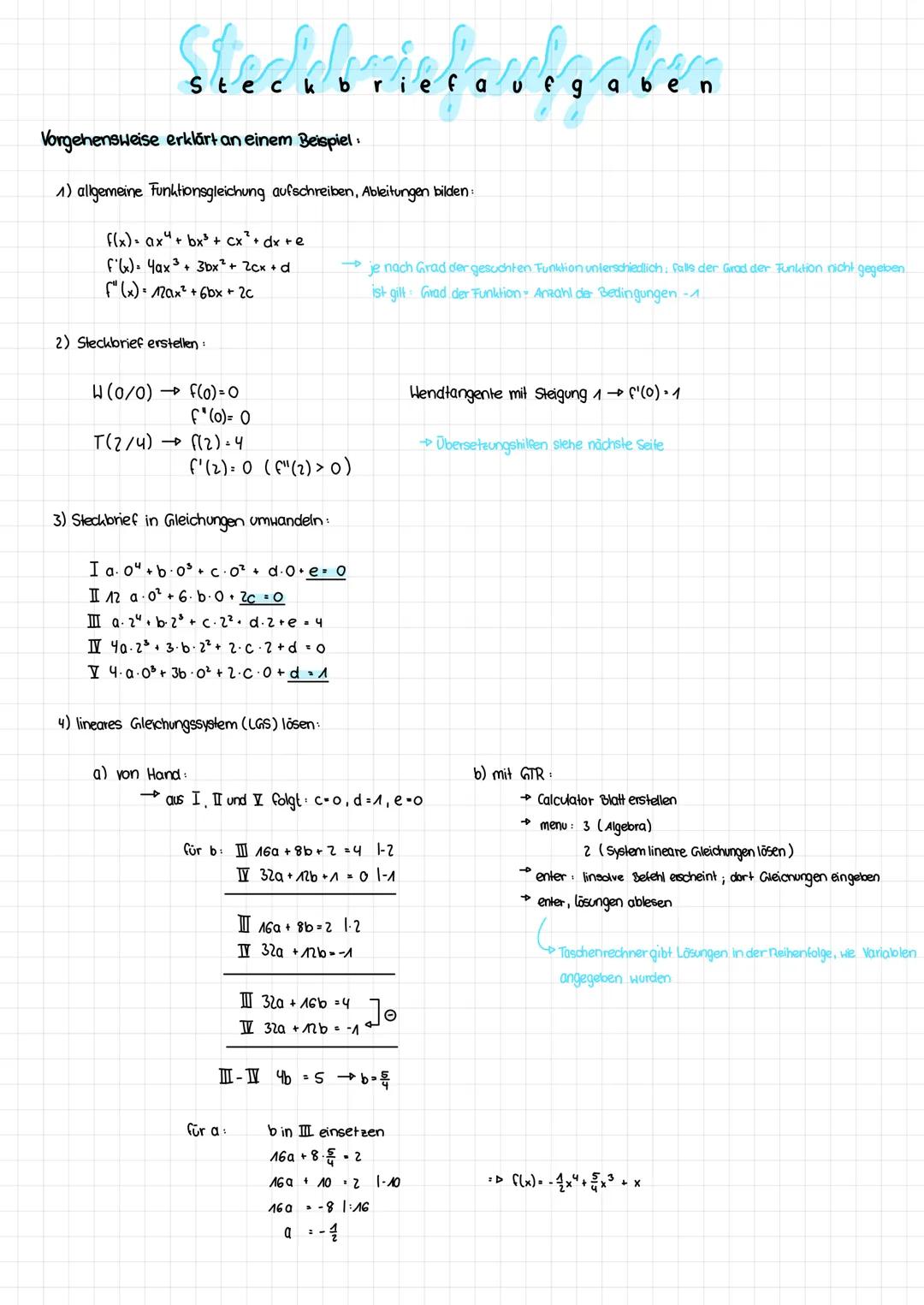 # Steckbuiclub

# efa

Steckbriefaufgaben

Vorgehensweise erklärt an einem Beispiel:

1) allgemeine Funktionsgleichung aufschreiben, Ableitu