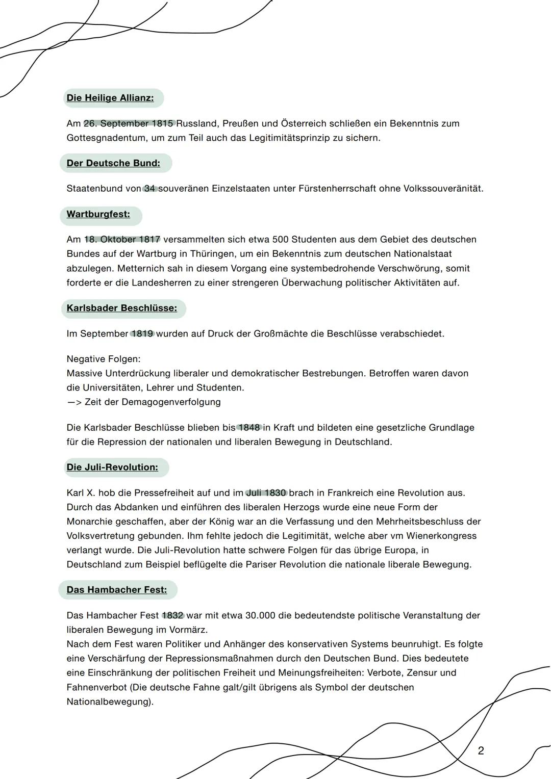 DEUTSCHLAND 1815-1848: Restauration und Freiheitsbestrebung
Restauration und Vormärz:
Im 19. Jahrhundert stehen große Nachwirkungen der Fran