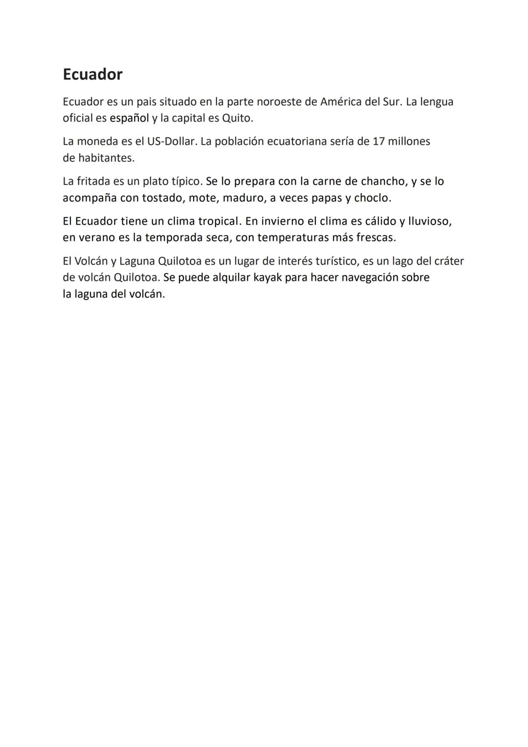 Ecuador
Ecuador es un pais situado en la parte noroeste de América del Sur. La lengua
oficial es español y la capital es Quito.
La moneda es