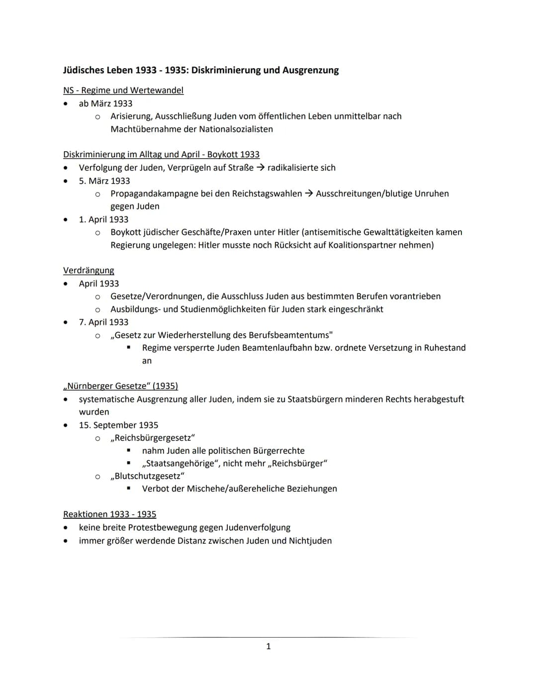 Jüdisches Leben 1933-1935: Diskriminierung und Ausgrenzung
NS - Regime und Wertewandel
● ab März 1933
Diskriminierung im Alltag und April - 