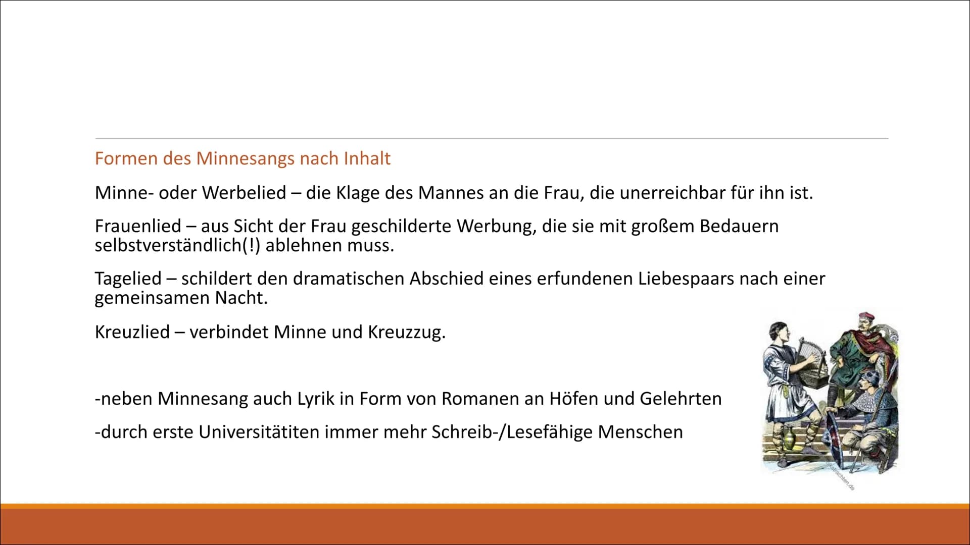 yum
Die literarische Epoche
MITTELALTER
ANFÄNGE DER LITERATUR AB 500 N CHR
CORTA 1. Das Frühmittelalter
-Althochdeutsche Literatur
Gliederun