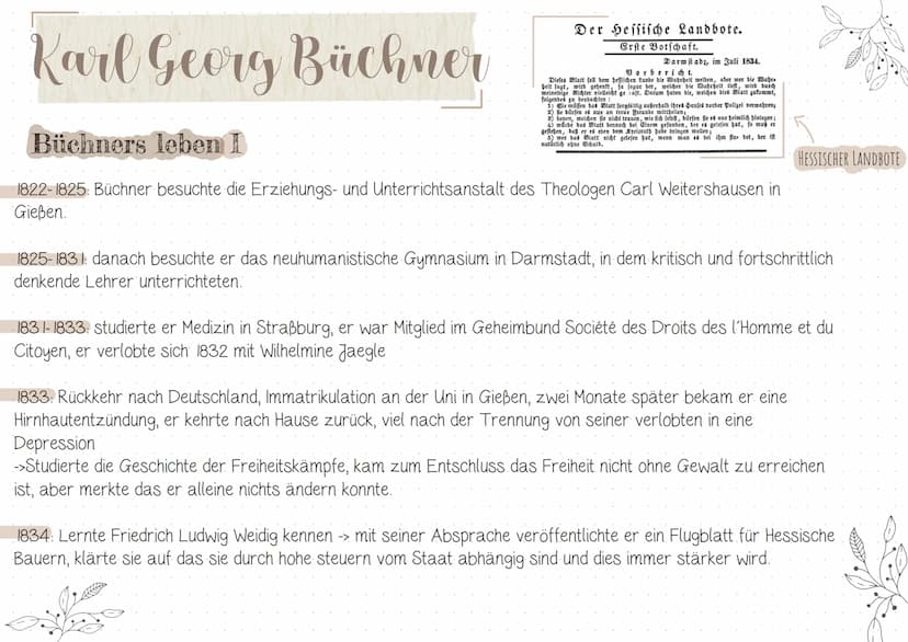  Karl Georg Büchner
Grundlegende Infos über Büchner:
Name: Karl Georg Büchner
Geboren: 17. Oktober 18 13 (Der 2. Tag der Völkerschlacht bei
