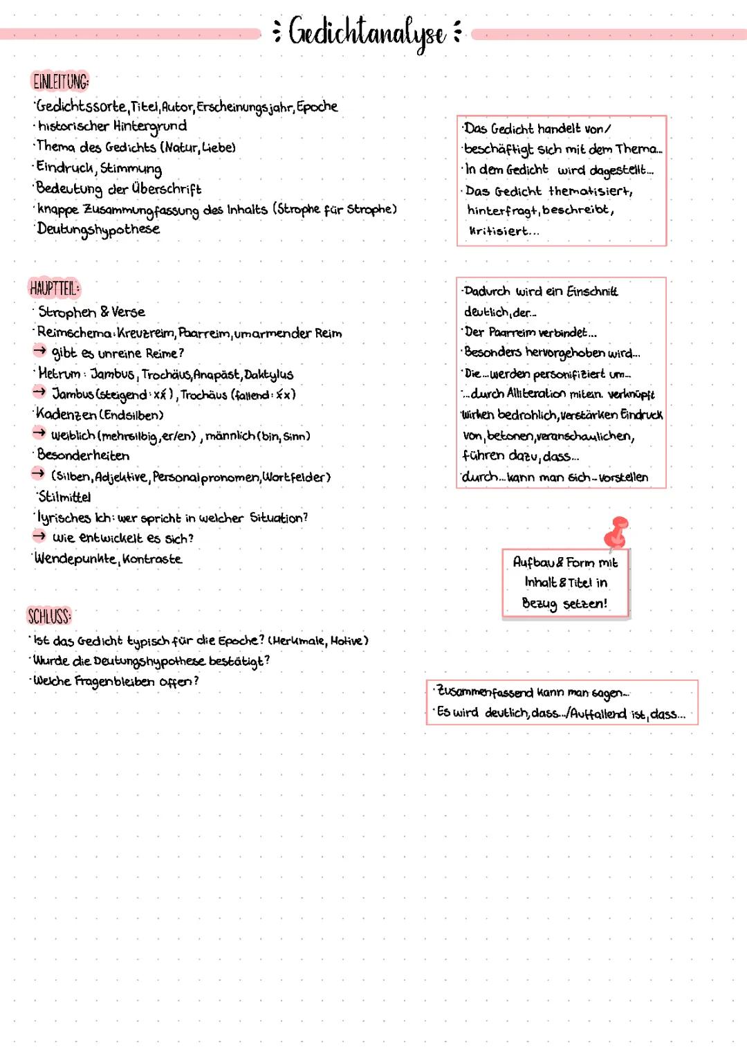 Gedichtanalyse Aufbau & Beispiele PDF 📝