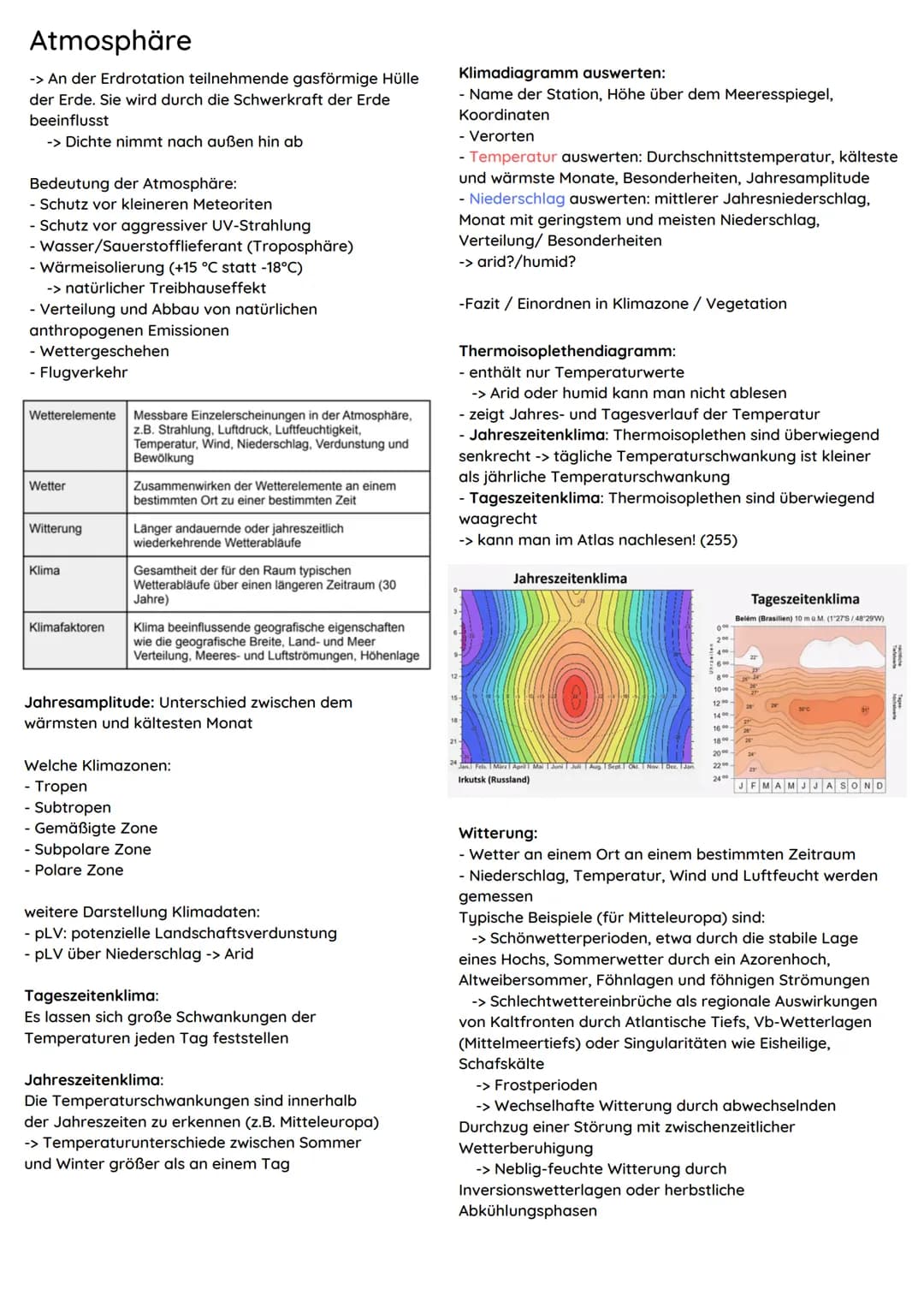 Atmosphäre
-> An der Erdrotation teilnehmende gasförmige Hülle
der Erde. Sie wird durch die Schwerkraft der Erde
beeinflusst
-> Dichte nimmt