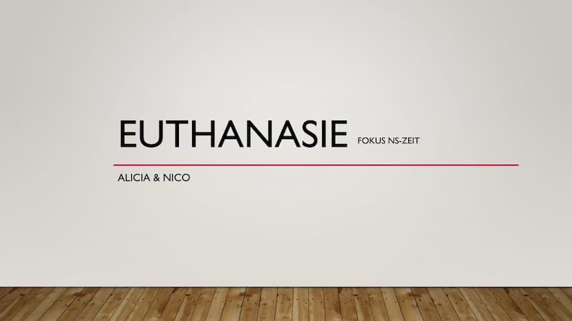 WAS IST EUTHANASIE? EUTHANASIE
ALICIA & NICO
FOKUS NS-ZEIT GLIEDERUNG
●
●
●
●
I. Definition
2. Geschichte
3. Ablauf
4. Fallbeispiel
5. Melde