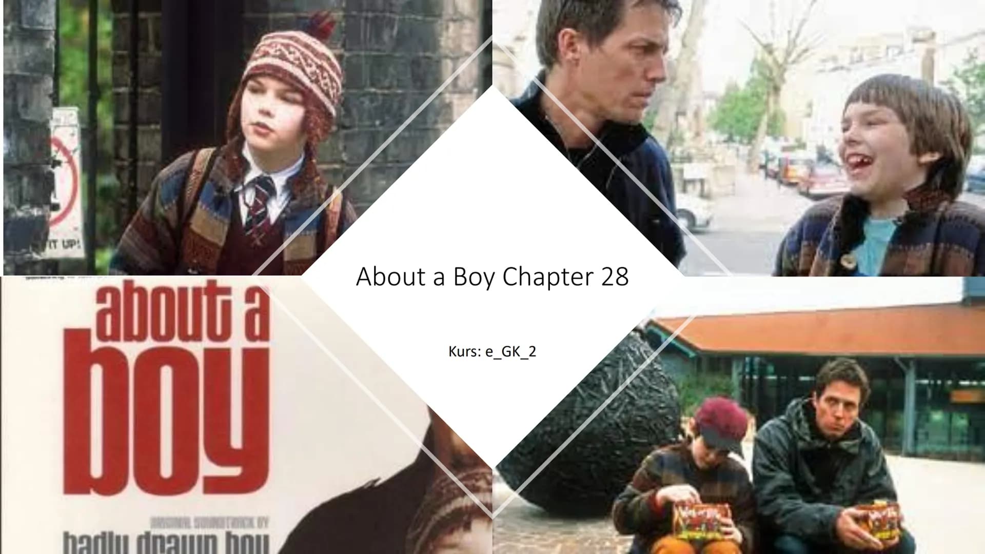 PUL
UP!
about a
J!
STICKY
badly drawn hou
About a Boy Chapter 28
Kurs: e_GK_2 overview
Summary
Quiz
V
discussion Summary
• So while Marcus i