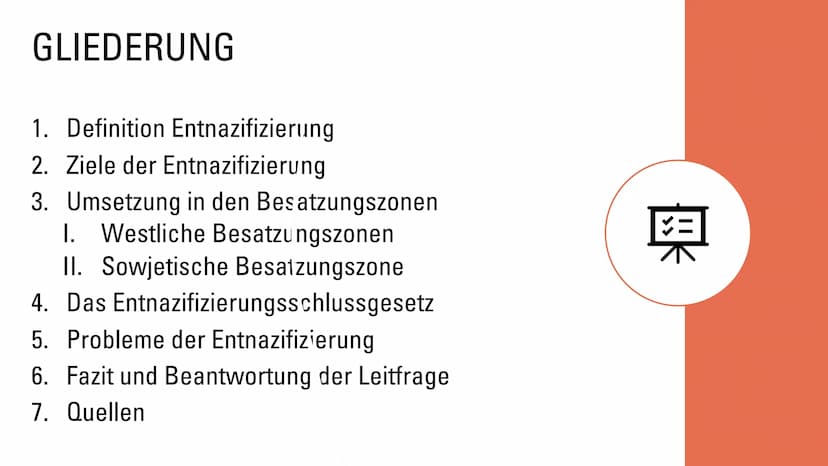 ENTNAZIFIZIERUNG :
In Ost und West - ein
Erfolg?
Eine Präsentation von
Geschichte GK
M
Adolf Hitler-Str.
Bahnhof-Str.
E-POU GLIEDERUNG
1. De