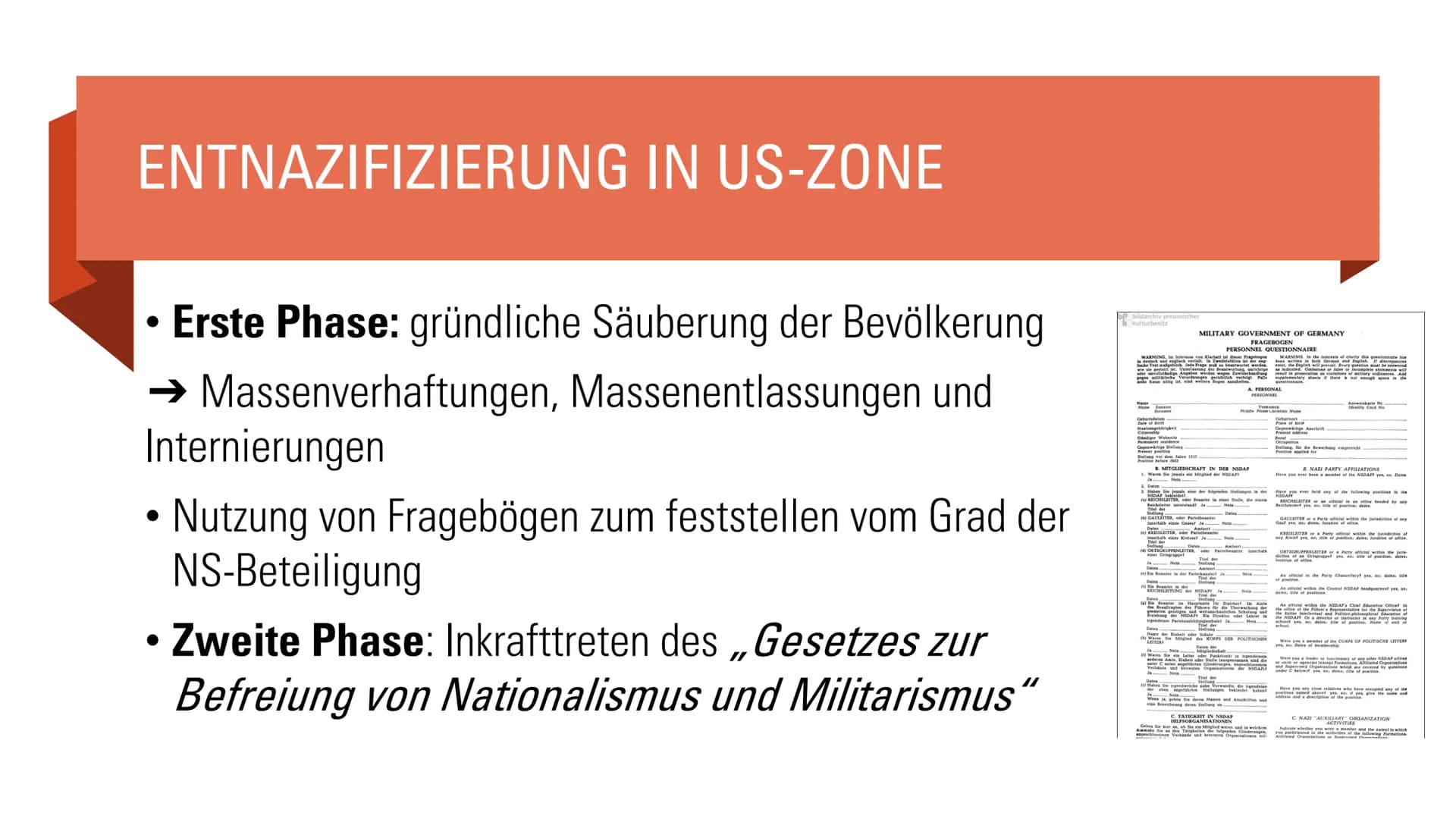 ENTNAZIFIZIERUNG :
In Ost und West - ein
Erfolg?
Eine Präsentation von
Geschichte GK
M
Adolf Hitler-Str.
Bahnhof-Str.
E-POU GLIEDERUNG
1. De