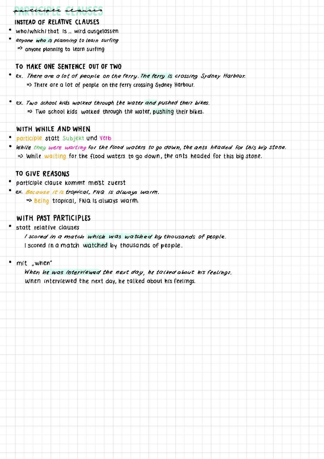 participle clauses 