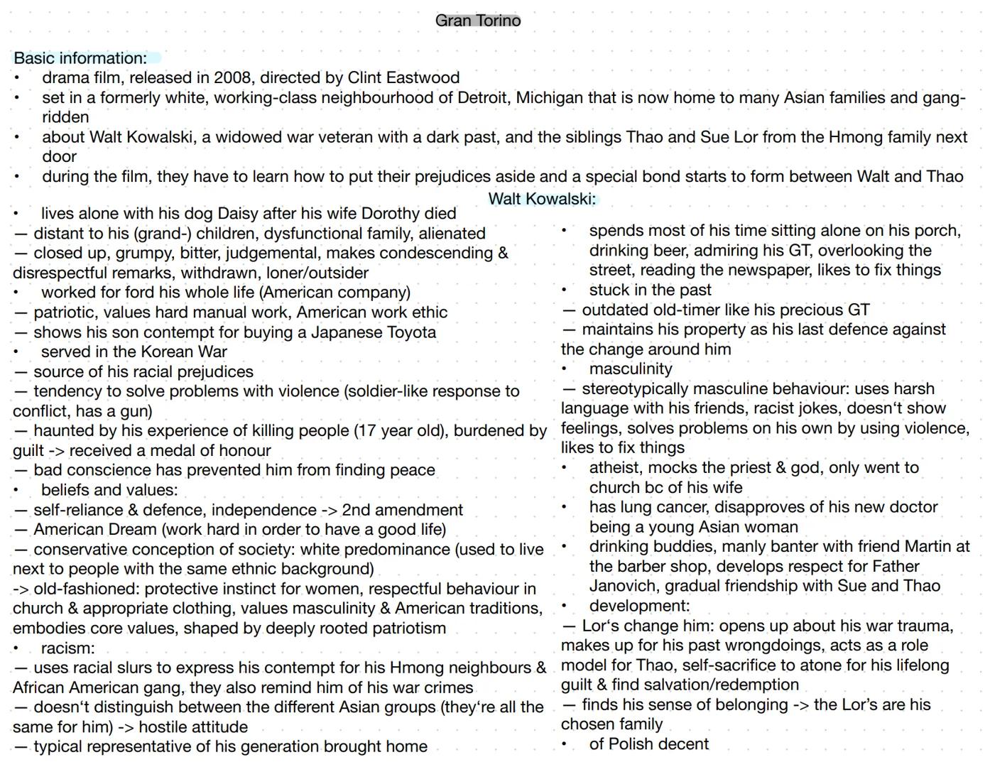 Gran Torino

Basic information:
- drama film, released in 2008, directed by Clint Eastwood
- set in a formerly white, working-class neighbou