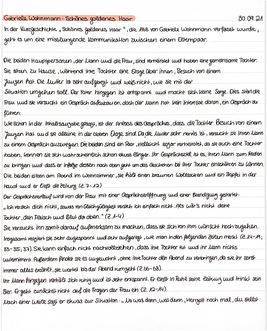 Gabriele Wohnmann: Schönes goldenes Haar
30.09.21
In der Kurzgeschichte, Schönes goldenes Haar", die 1968 von Gabriele Wohnmann verfasst wur