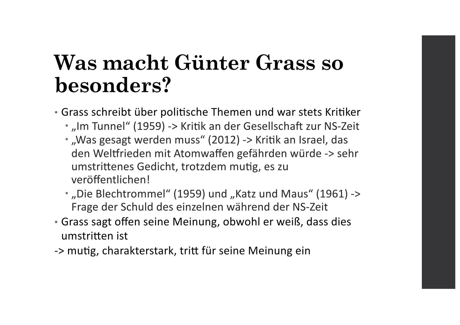 Udo Hesse
Günter
Grass
GFS von ...
am 16.03.2020
im Fach Deutsch GFS Deutsch
Lebenslauf:
*16.10.1927
(Danzig, Polen)
(1945)
Tochter
Helene
(