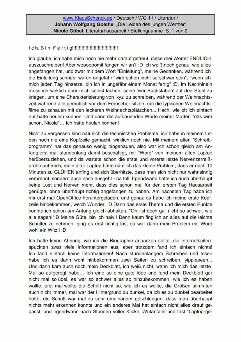 www.KlausSchenck.de / Deutsch / WG 11 / Literatur /
Johann Wolfgang Goethe: „Die Leiden des jungen Werther"
Andreas Neckermann: Literaturhau