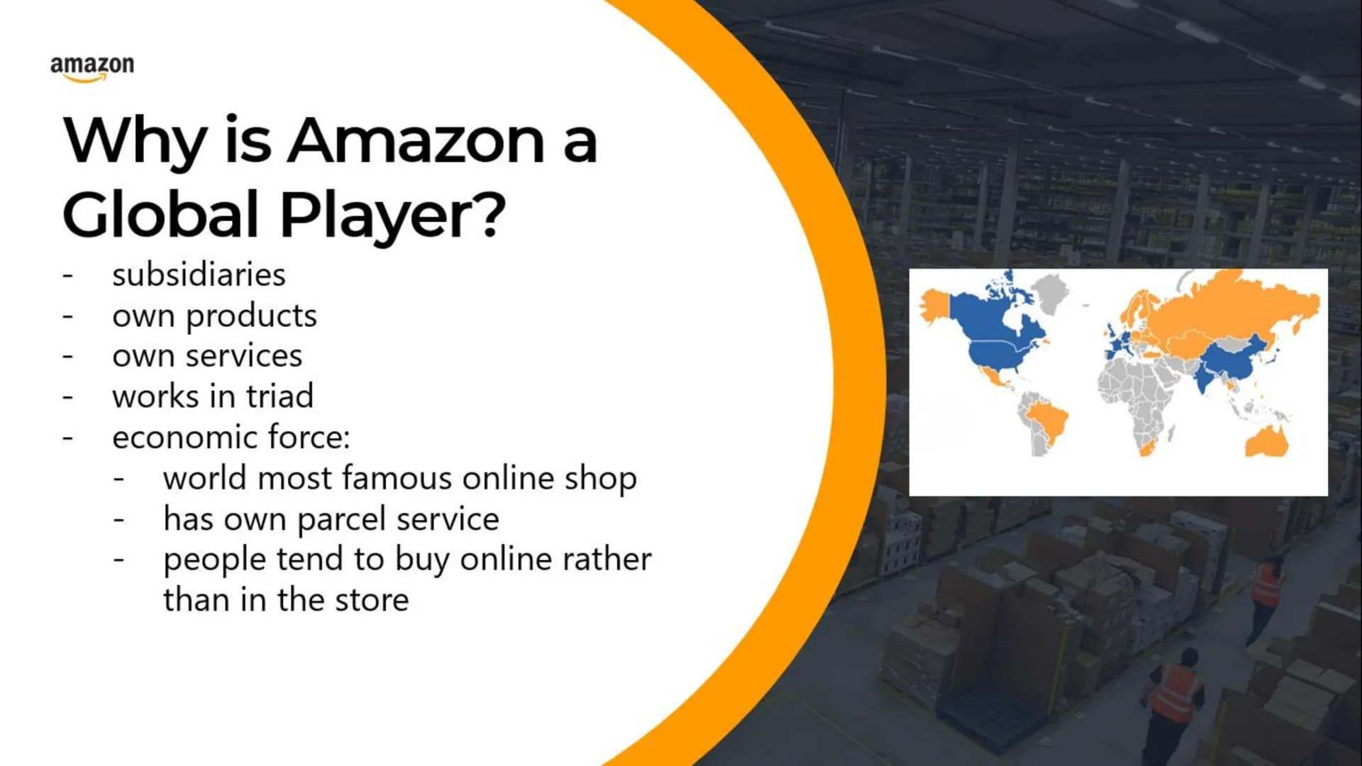 amazon
A Global Player?
Presentation by:
Date:
12.03.2020
amazon.com
FORMATION
MO
amazon.com
Class:
10a Structure:
1. General facts
2. Histo