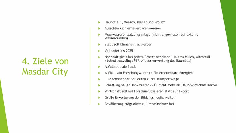 Masdar City Gliederung
Lokalisierung und grundlegende
Fakten
1.
2. Vergleich Abu Dhabi - Berlin
3. Herausforderungen in Abu Dhabi
4. Ziele v