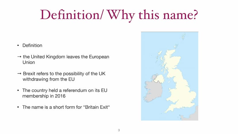 Brexit
An issue I care about, by Clare Hermann
1 Definition, Why this name?
Reasons, Why the UK wanted to leave the EU?
• 2016: Results, ref