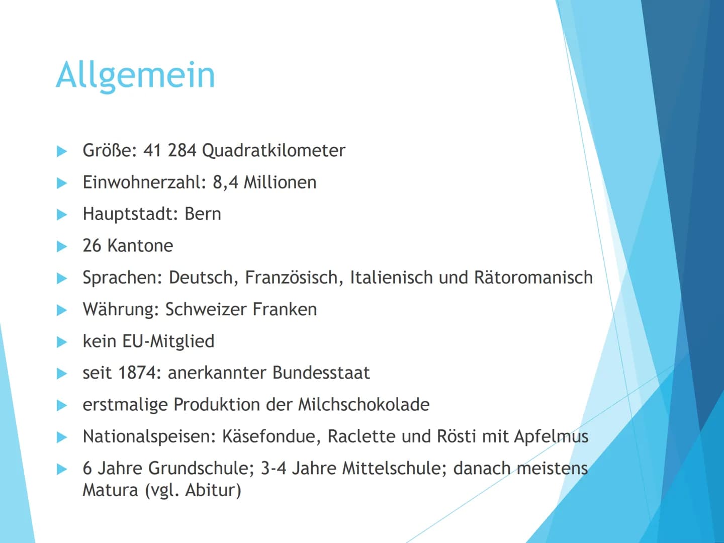 Ich erkläre euch jetzt etwas über die Schweiz aus geographischer Sicht.
Man sieht hier eine Karte der Schweiz.
Zur Lage: Die Schweiz grenzt 