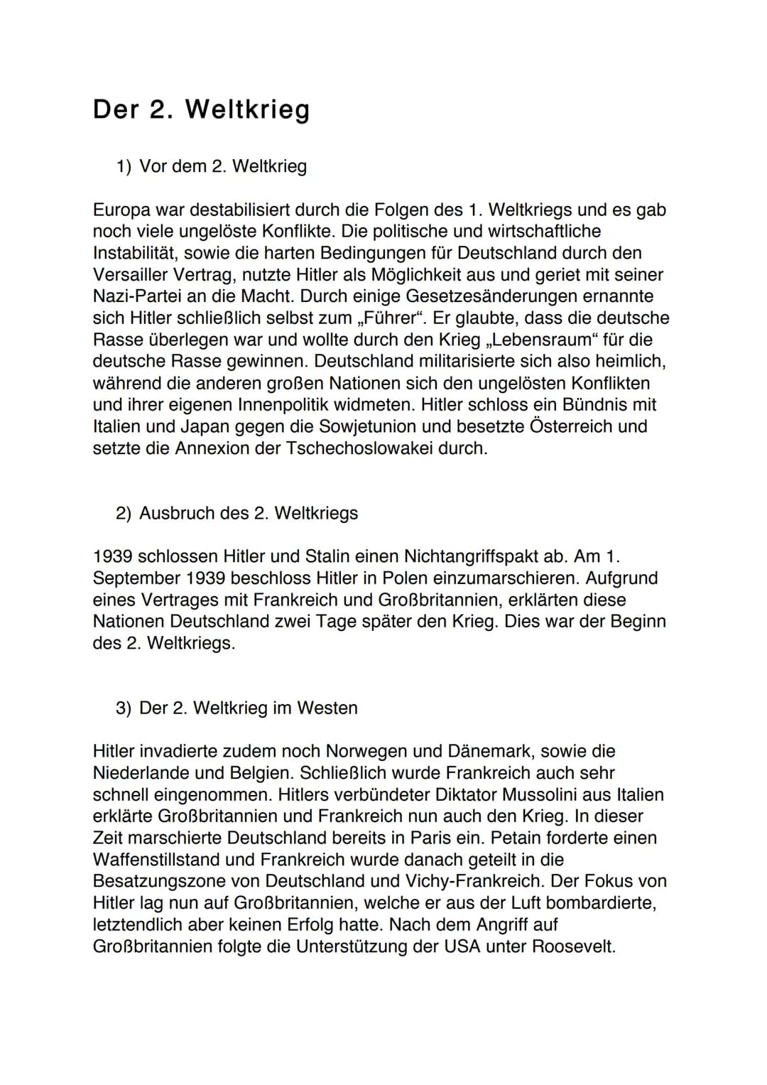 2. WELTKRIEG Der 2. Weltkrieg
1) Vor dem 2. Weltkrieg
Europa war destabilisiert durch die Folgen des 1. Weltkriegs und es gab
noch viele ung
