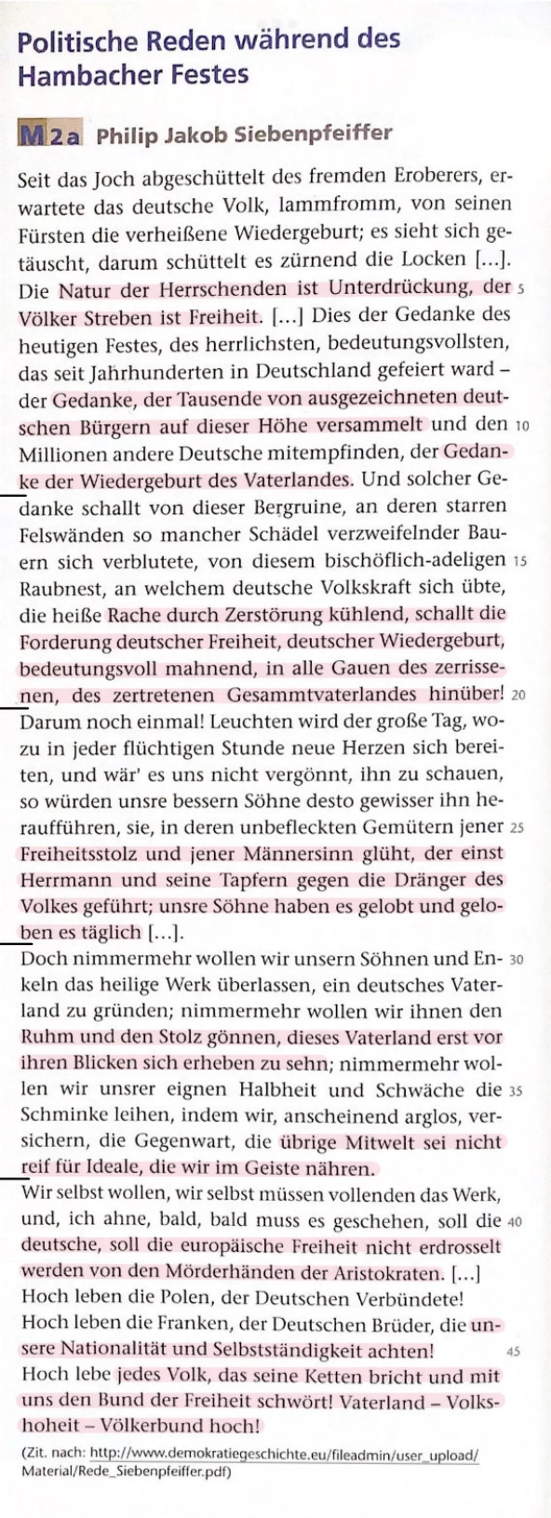 Politische Reden während des
Hambacher Festes
M2a Philip Jakob Siebenpfeiffer
Seit das Joch abgeschüttelt des fremden Eroberers, er-
wartete