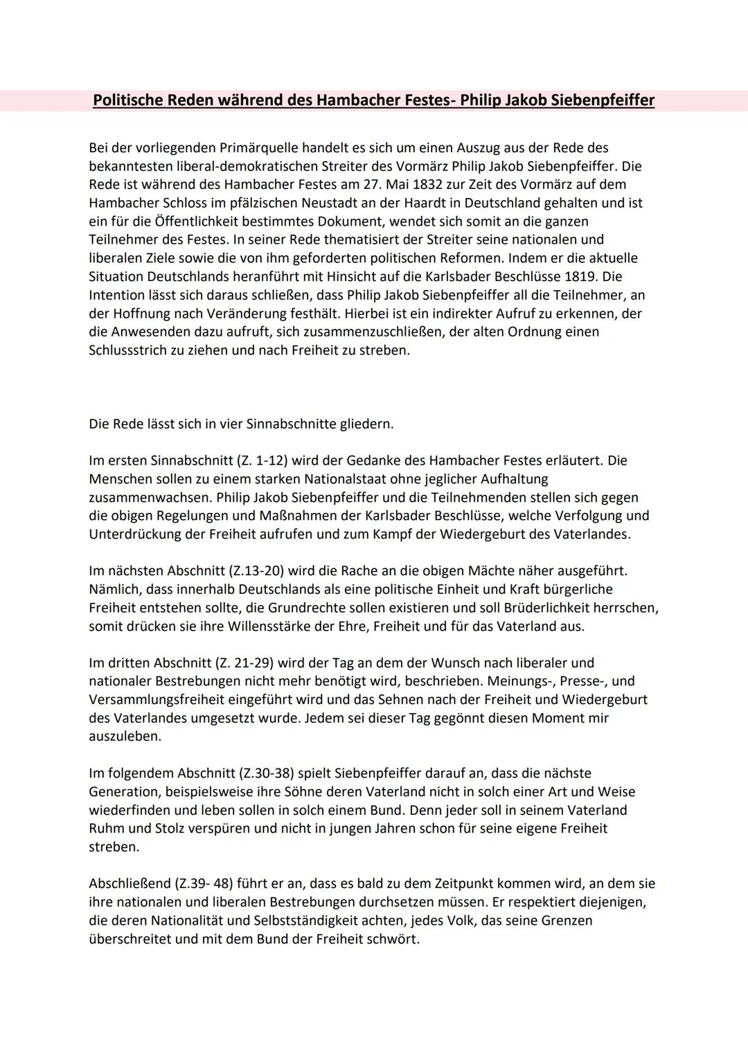 Politische Reden während des
Hambacher Festes
M2a Philip Jakob Siebenpfeiffer
Seit das Joch abgeschüttelt des fremden Eroberers, er-
wartete