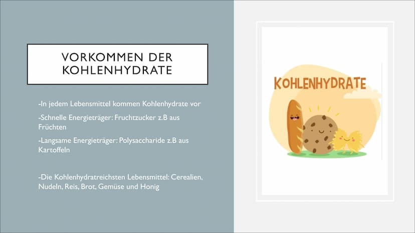 KOHLENHYDRATE Came
GLIEDERUNG
●
●
●
●
●
Was sind Kohlenhydrate?
Was ist deren Nutzen?
Kategorisierung
Wo Kommen Kohlenhydrate vor?
Wie sind 