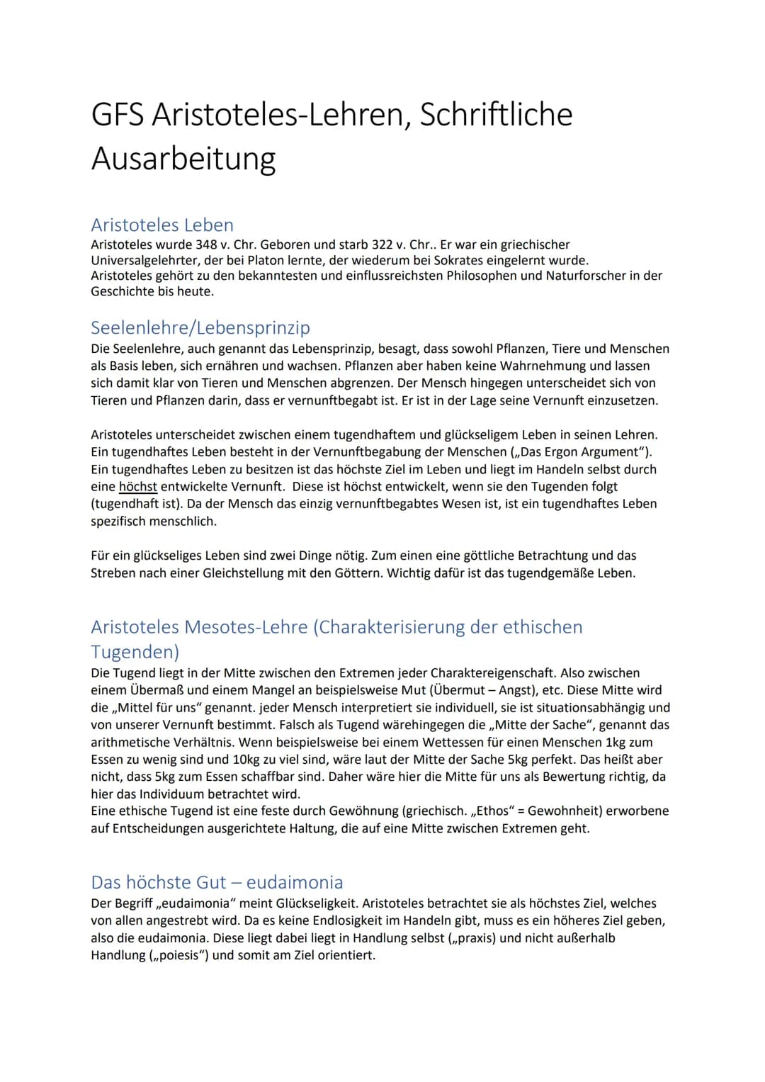 Gerechtigkeits-Lehre (Textarbeit)
Aristoteles: Austeilende und ausgleichende Gerechtigkeit
Hieraus erhellt denn auch, dass gerecht sein wird
