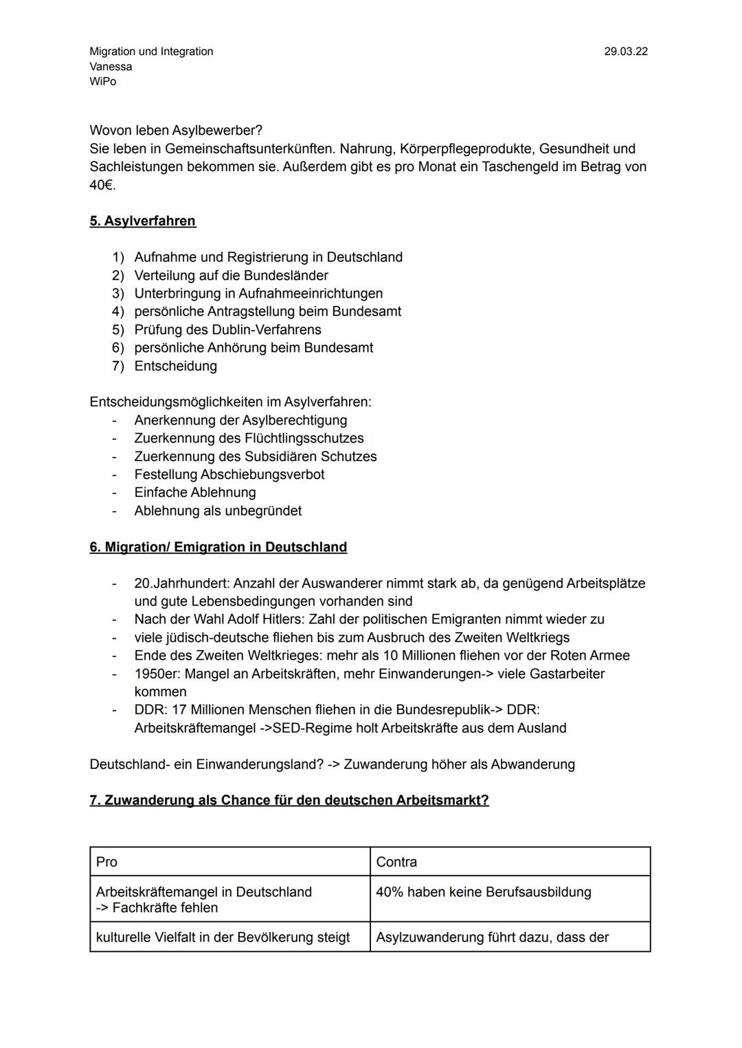 Migration und Integration
Vanessa
WiPo
Gliederung:
Migration und Integration- Lernzettel
1. Migration
2.
Migrationshintergrund
3. Ursachen, 
