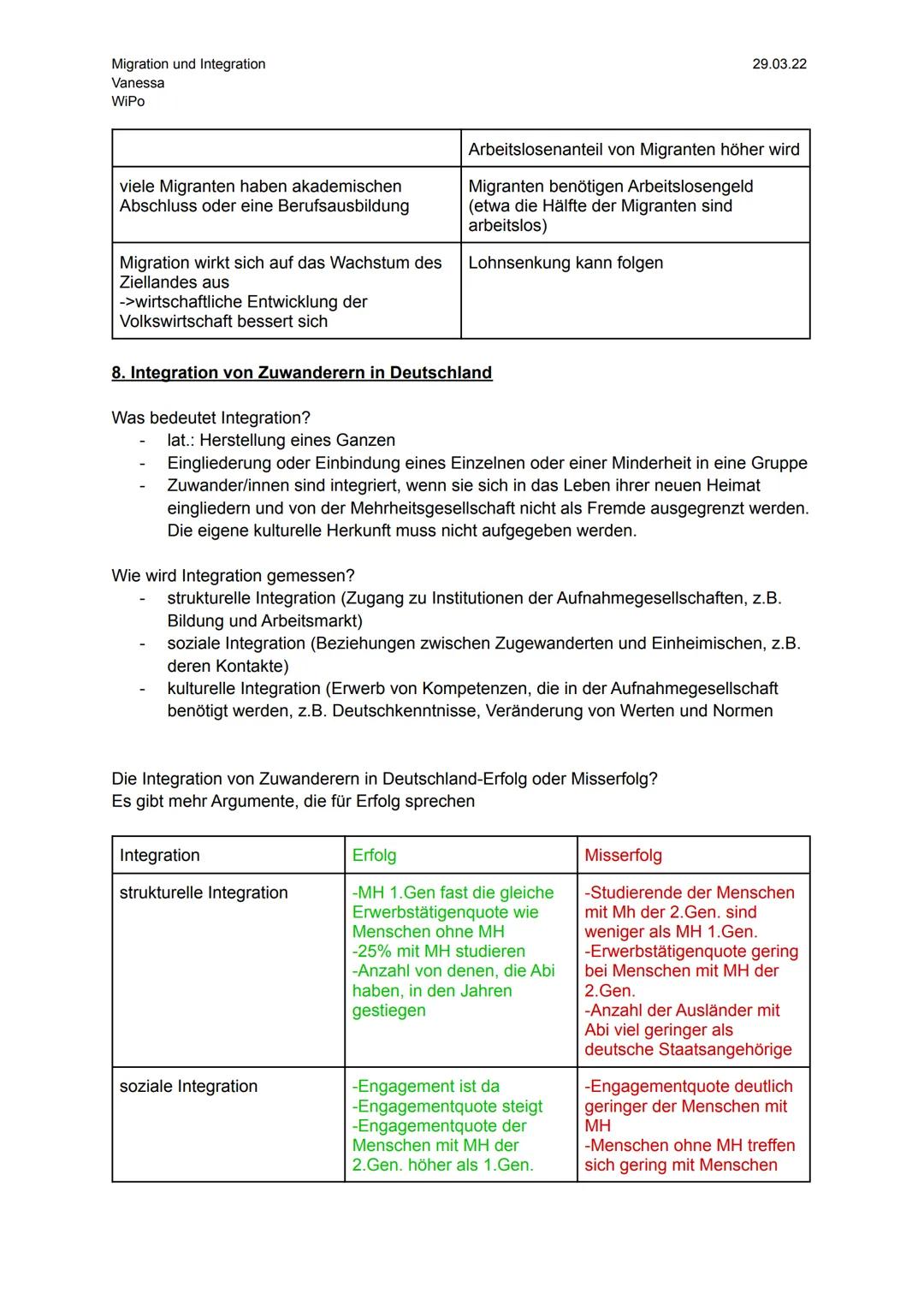 Migration und Integration
Vanessa
WiPo
Gliederung:
Migration und Integration- Lernzettel
1. Migration
2.
Migrationshintergrund
3. Ursachen, 