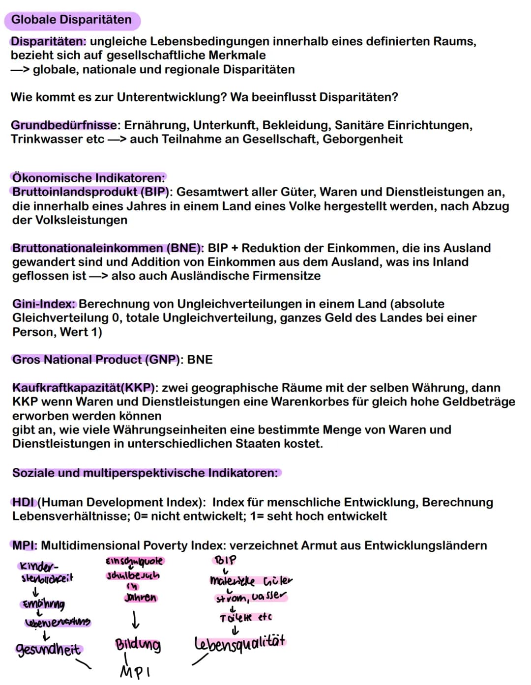 Globale Disparitäten
Disparitäten: ungleiche Lebensbedingungen innerhalb eines definierten Raums,
bezieht sich auf gesellschaftliche Merkmal