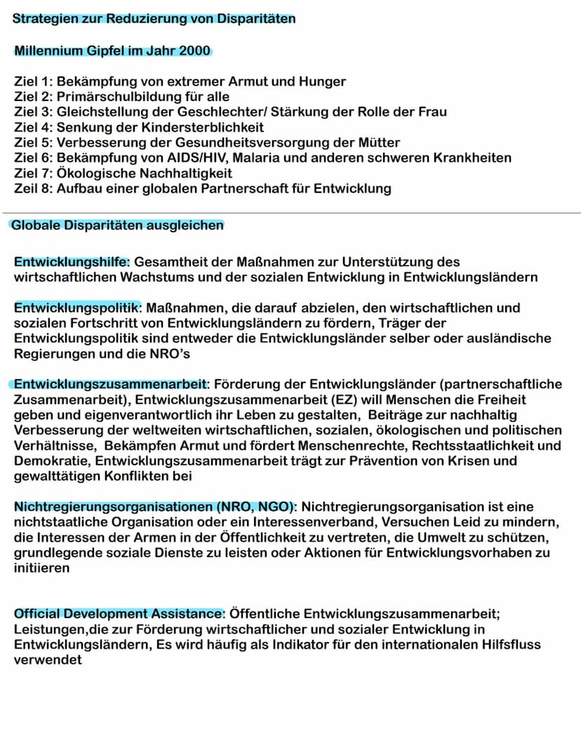 Globale Disparitäten
Disparitäten: ungleiche Lebensbedingungen innerhalb eines definierten Raums,
bezieht sich auf gesellschaftliche Merkmal