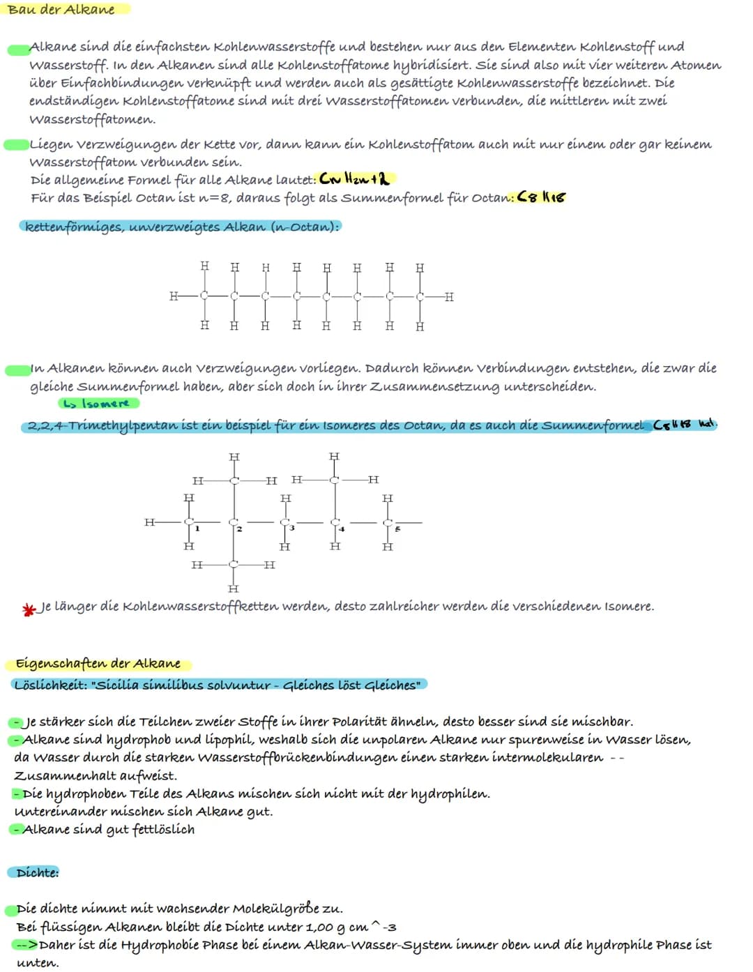 Bau der Alkane
Alkane sind die einfachsten Kohlenwasserstoffe und bestehen nur aus den Elementen Kohlenstoff und
wasserstoff. In den Alkanen